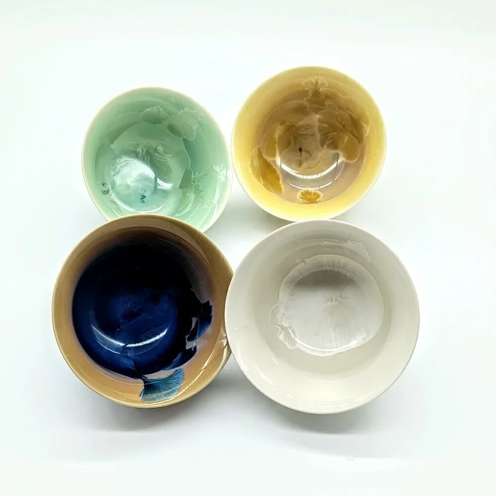Vintage Eilong Chinese Set of 4 Multicolor Porcelain Tea Cups